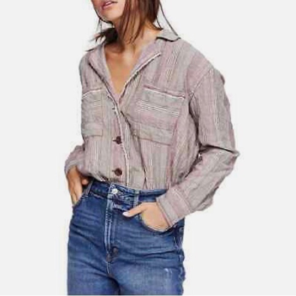 Free People High Tide Striped Button Down Shirt.‎ Size XS but oversized. Striped
